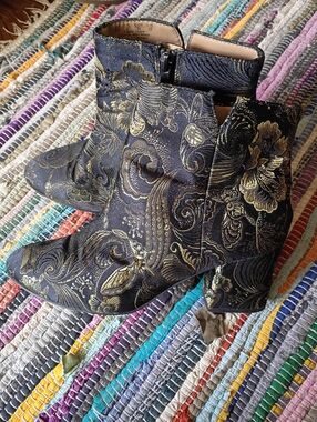 Franco Sarto Black & Gold Brocade Ankle Boots